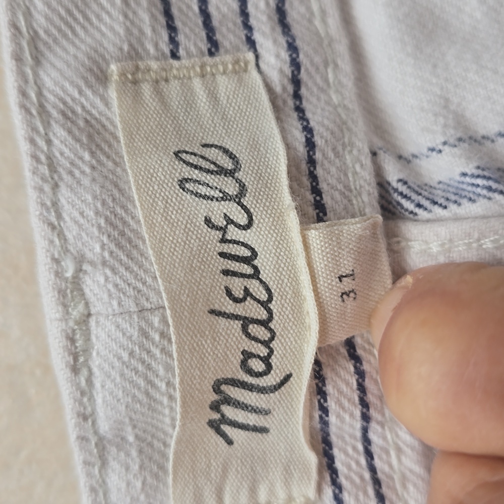 MADEWELL The Emmett Striped White and Navy Denim Women's High Waisted Shorts 31 - Picture 13 of 15